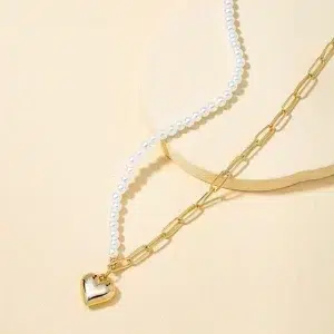 Collier baroque perles cœur gold