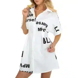 Robe Femme chemise cintrée écriture white – L